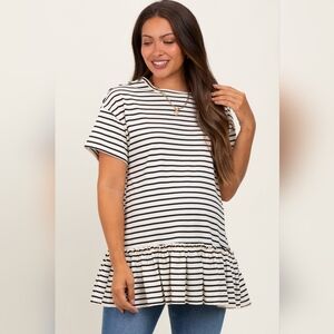 Pinkblush Ivory Striped Ruffle Hem Maternity Short Sleeve Top - NWT